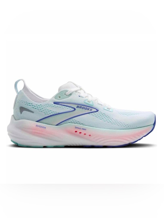 Brooks Shoes - Brooks Glycerin 22 Women's Running Shoe  8.5 in White with Teal and Pink Accents